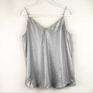 Express Metallic Silver Shiny V Neck Blouse (M)